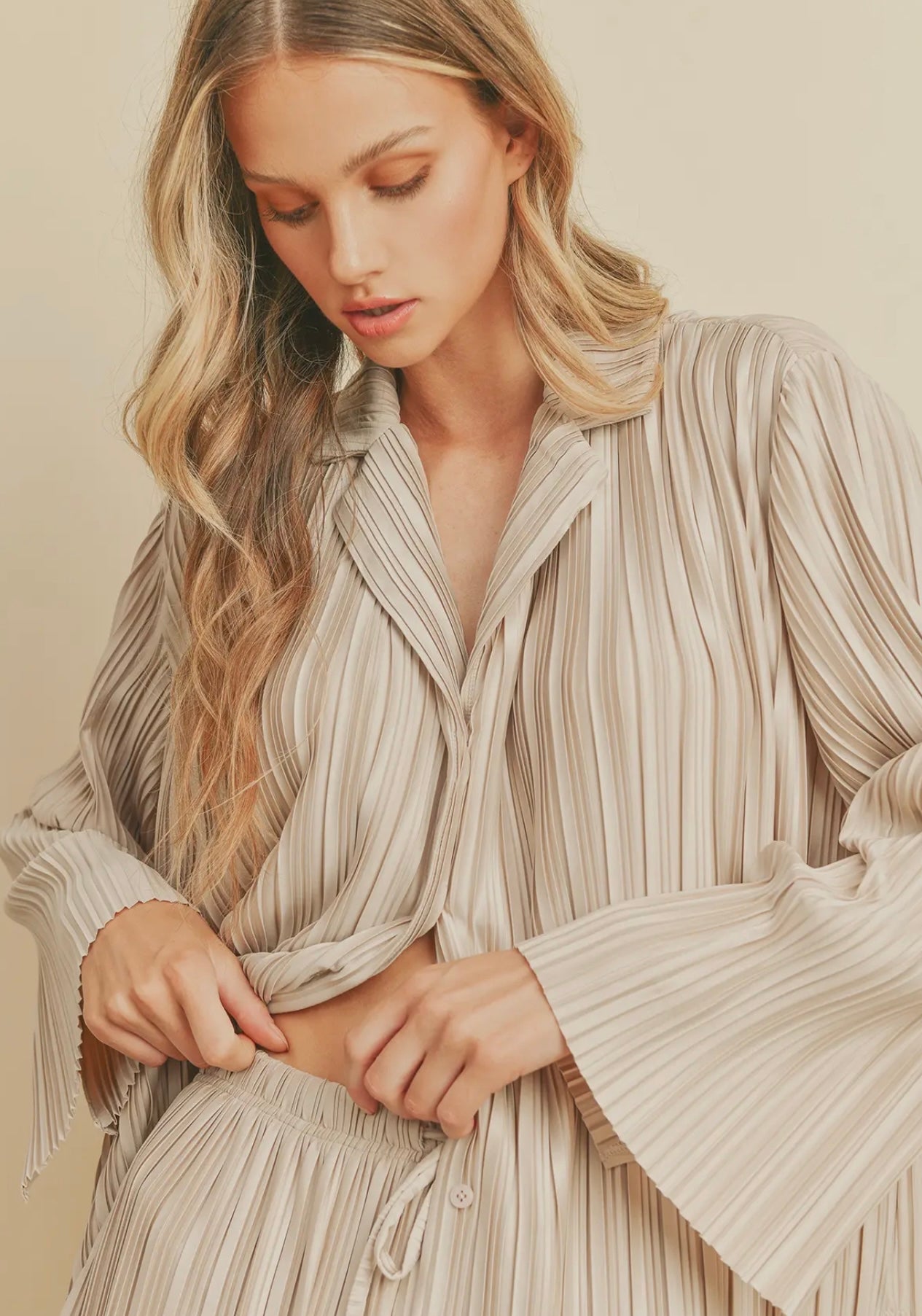 Latte Pleated Shirt