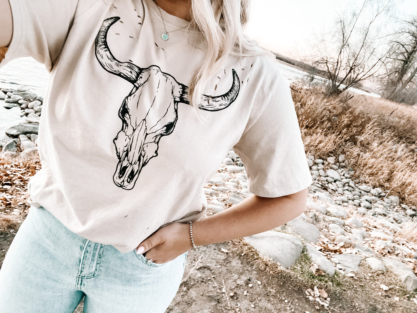 Distressed Long Horn Graphic Tee