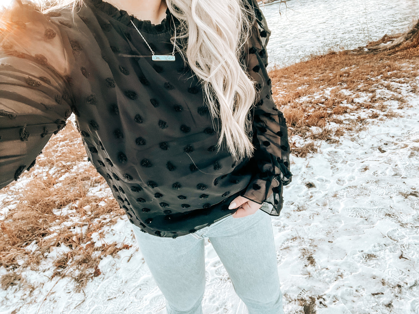 Pretty In Polka Dot Mesh Blouse