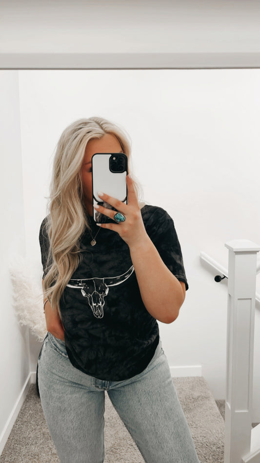 Tie Dye Bull Skull Tee