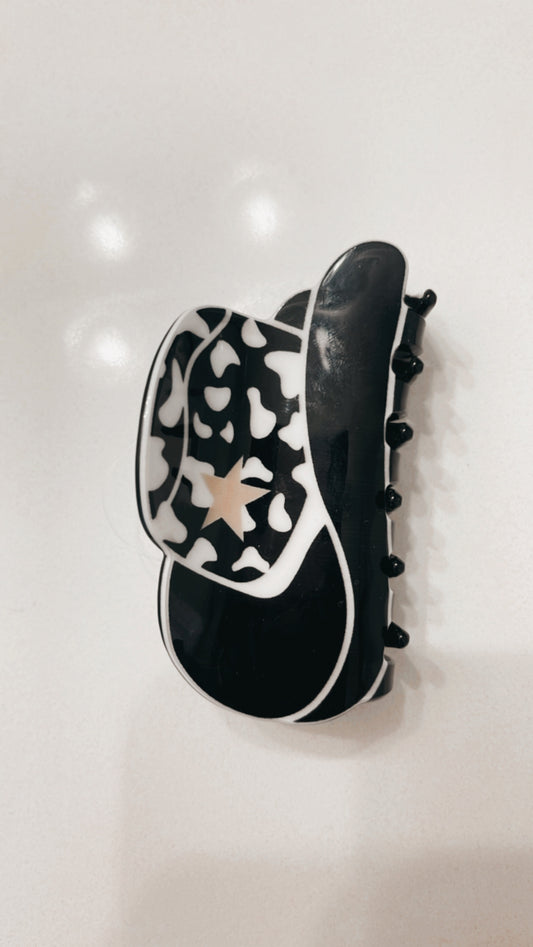 Cow Print Cowboy Hat Claw Clip