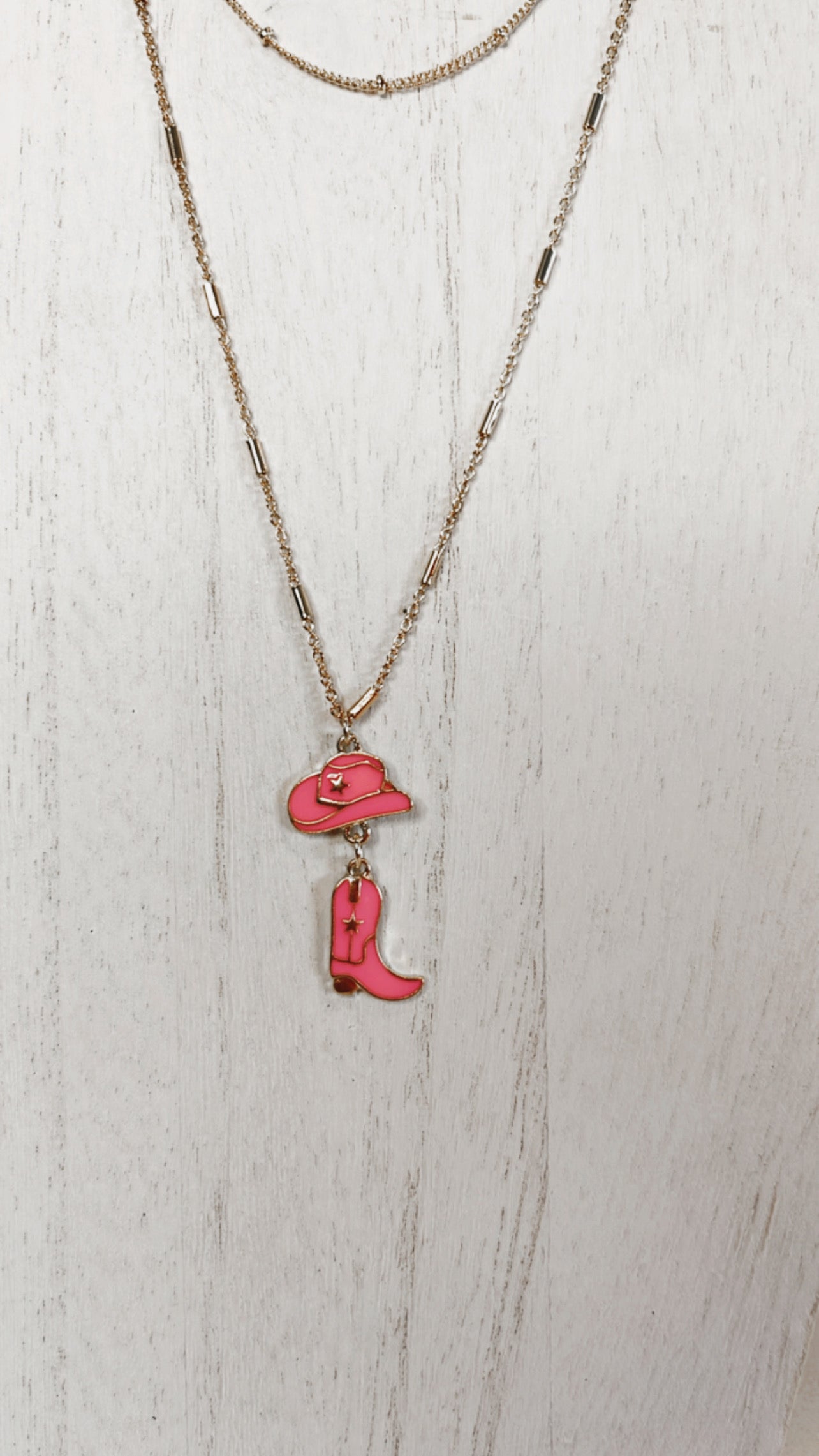 Double Pendant Cowboy Hat & Boots Necklace