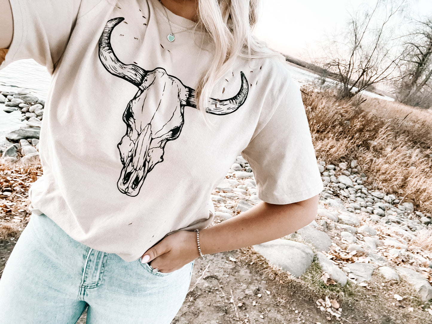 Distressed Long Horn Graphic Tee
