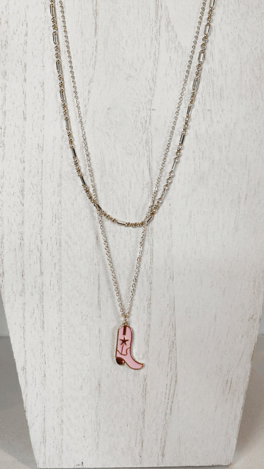 Double Chain Cowboy Boot Necklace