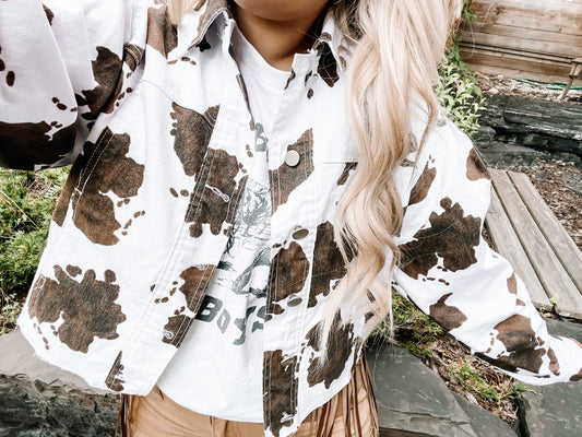 Cow Print Jean Jacket