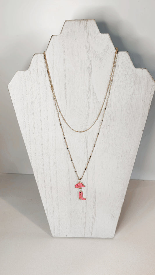 Double Pendant Cowboy Hat & Boots Necklace